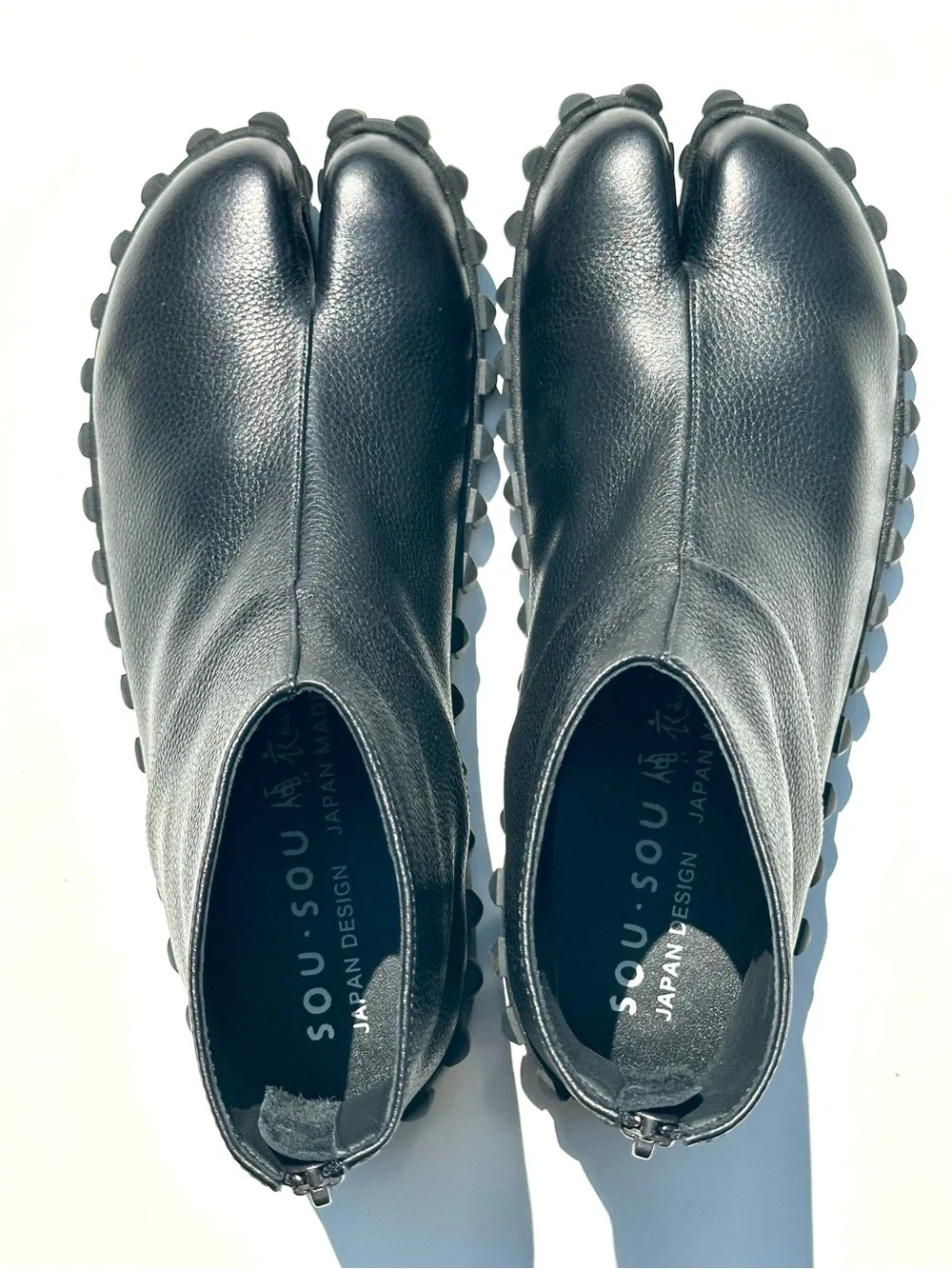 New SOU SOU Tabi Split Toe Rear-zip Half-length Leather Shoes Boots / Black, 25
